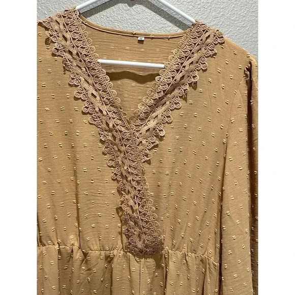 New Womens Dress Small Boho Tan Dress Mini Western Cowgirl Lightweight - Picture 3 of 9